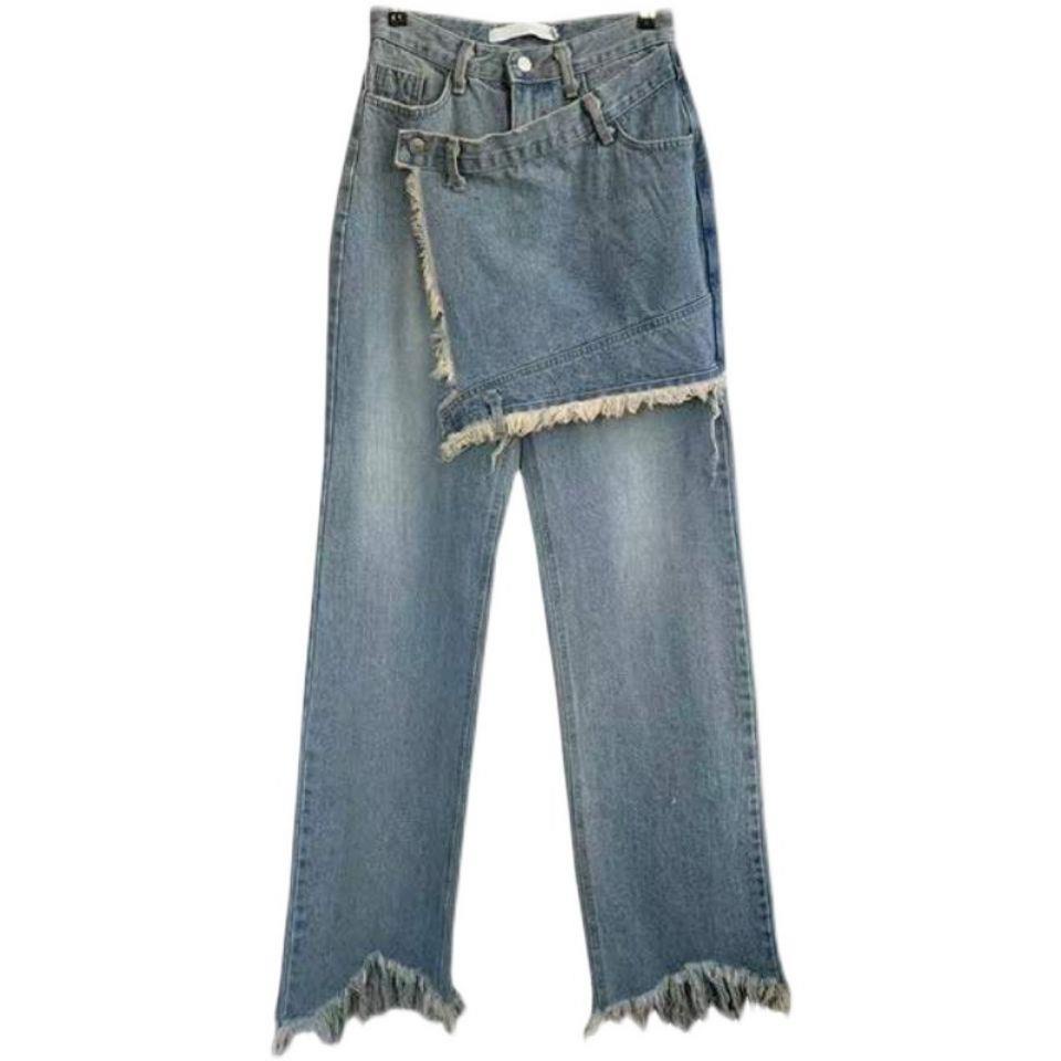 Quần Jean Ống Rộng Dáng Suông Phong Cách Đường Phố Độc Đáo Mẫu Mới Thời Trang Xuân Hè Cho Nữ