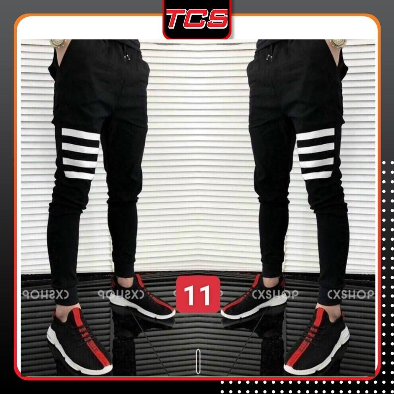 Quần thun nam,quần jogger kaki màu đen viền trắng bó gấu cao cấp TCS 11