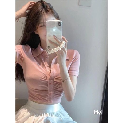 Áo cổ bẻ rúm cộc tay