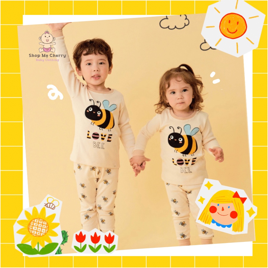 Bộ Thu Đông Dài Tay Cao Cấp Trẻ Em Của Hãng Ttasom, Chất Thun Cotton Organic, Mẫu Con Ong