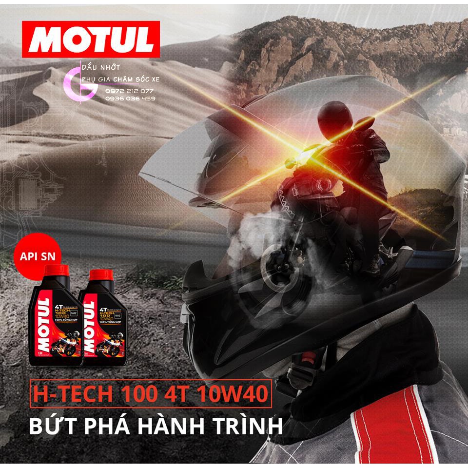 Dầu nhớt Motul H-Tech 100 10W-40 giá rẻ, tổng hợp toàn phần cho xe số, xe côn tay Winner, Raider, Exciter, CBR