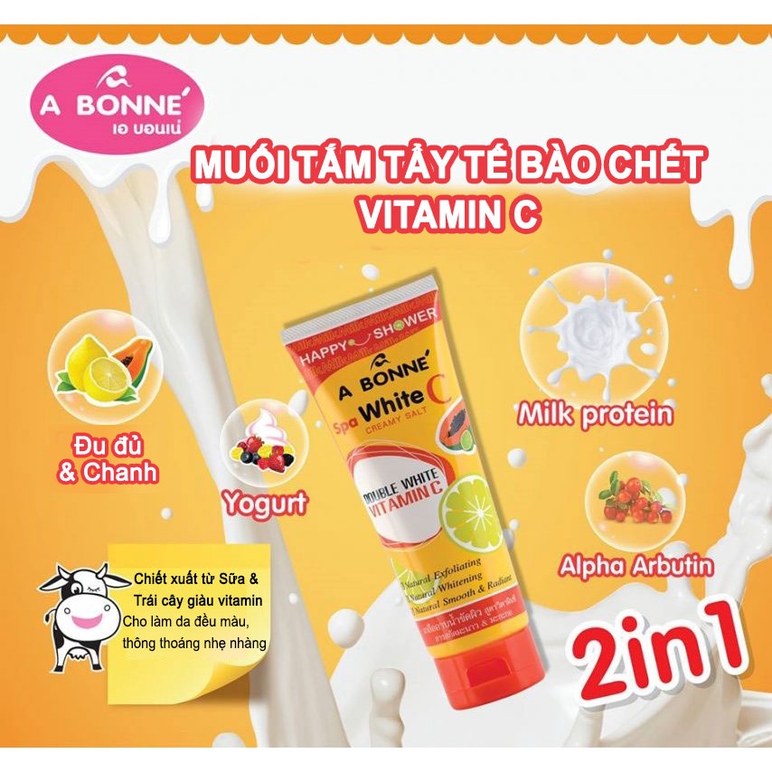 Muối Tắm Vitamin C Tẩy Tế Bào Chết A Bonne Spa White C Milk Salt - Shower Formula - Dạng Tuýp 350gr