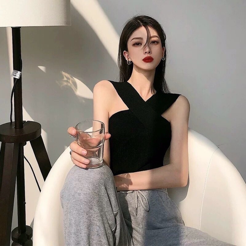 Áo yếm 2 dây trễ vai mặc nhiều kiểu siêu xinh mặc đa năng màu trắng đen