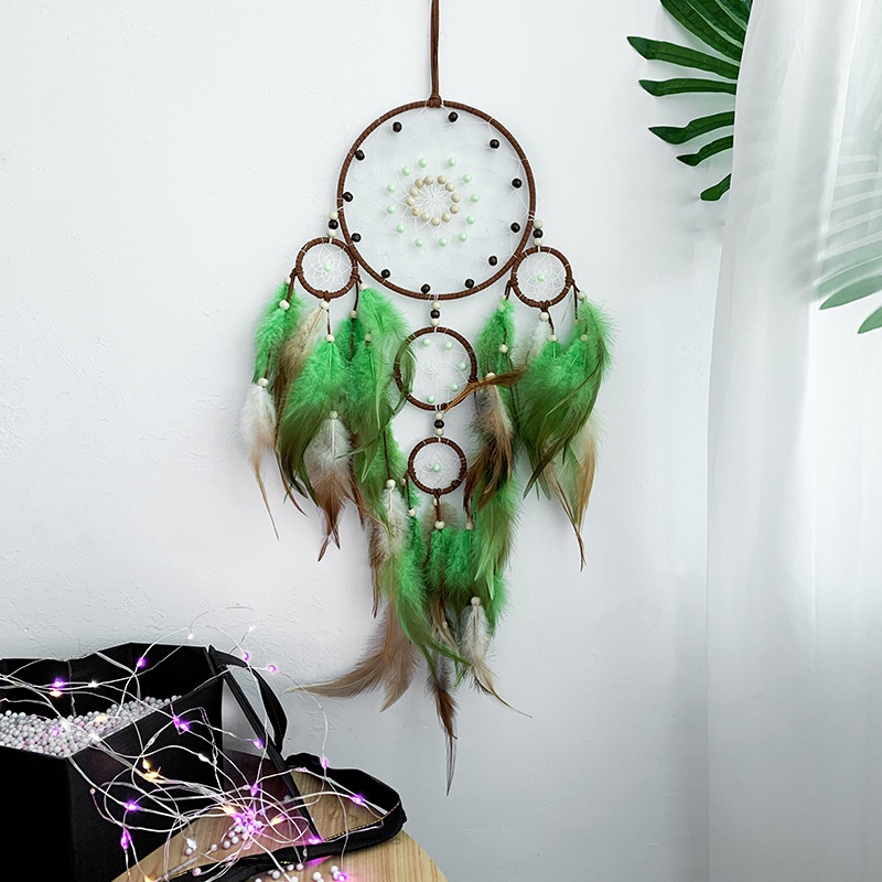 Dreamcatcher Trang Trí Lông Vũ Kiểu Vintage Có Đèn Led Tặng Kèm Móc Dán Tường