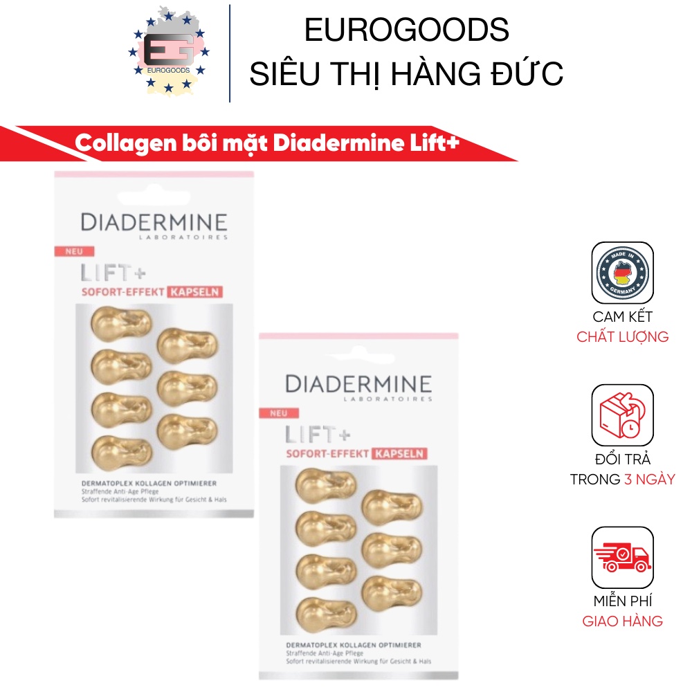 Viên dưỡng da Collagen ⚡ CAM KẾT CHUẨN AUTH ⚡ Collagen tươi bôi mặt Diadermine Lift+ vỉ 7 viên - Hàng nội địa Đức