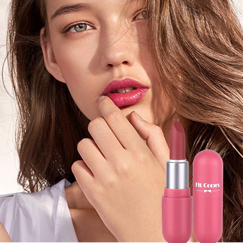 Son Môi Mini Màu Nhung Lì Mịn Mượt Kháng Nước Không Dính Cốc Dưỡng Ẩm Lâu Trôi Hình Viên Thuốc Con Nhộng