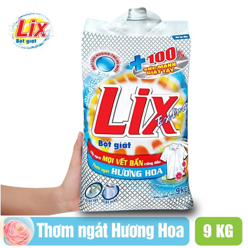 Bột giặt LIX Extra Hương hoa (Trắng) 9KG