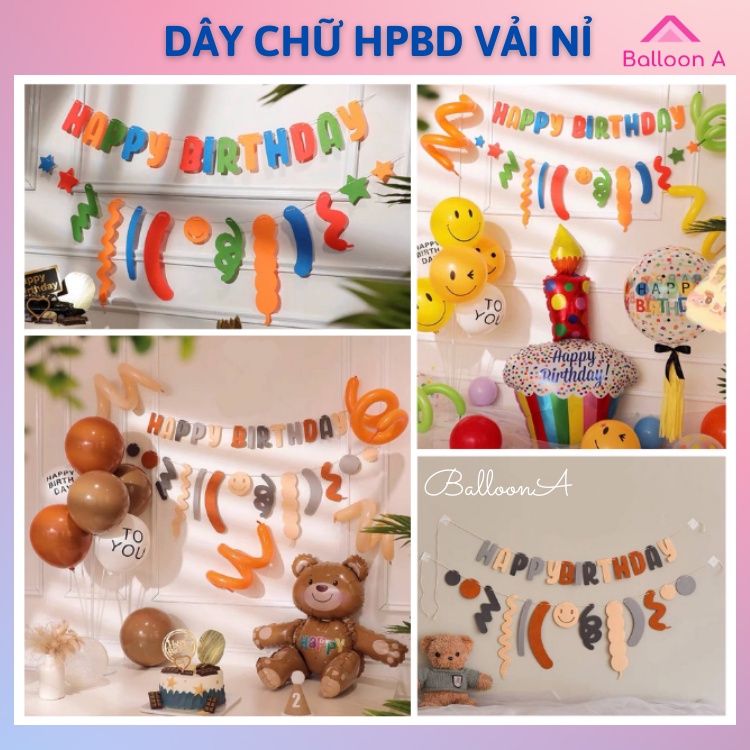 Dây chữ happy birthday nỉ trang trí tiệc sinh nhật