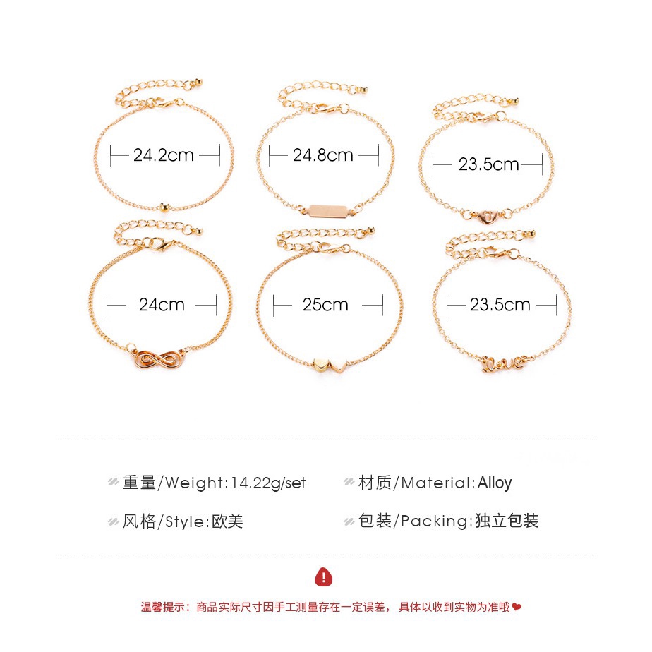 6pcs/set Heart Love Infinity  Gold Bracelet Women Birthday Gifts