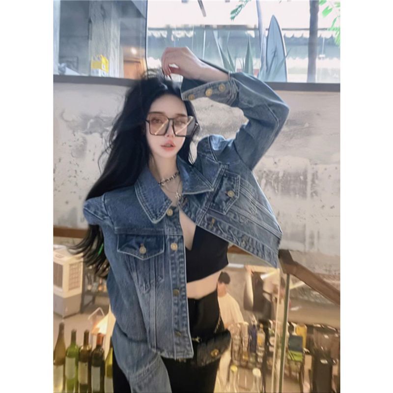 COZOK Áo Khoác Denim Tay Dài Form Rộng Theo Phong Cách Retro