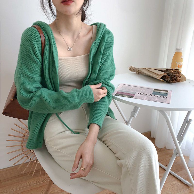 Áo Khoác Cardigan Dệt Kim Có Mũ Trùm Màu Sắc Kẹo Ngọt Phong Cách Hàn Quốc Thời Trang Mùa Thu 2023 Cho Nữ