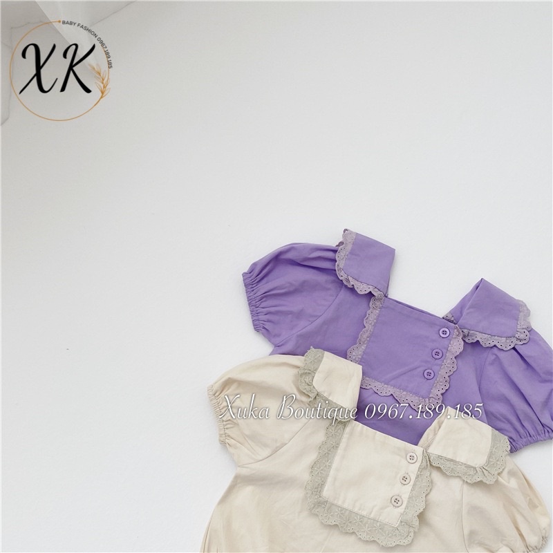 Bodysuit Cộc Tay Cổ Ren Kèm Nơ Bé Gái 0-2 Tuổi Xuka Boutique Set Quần Áo Sơ Sinh 2022