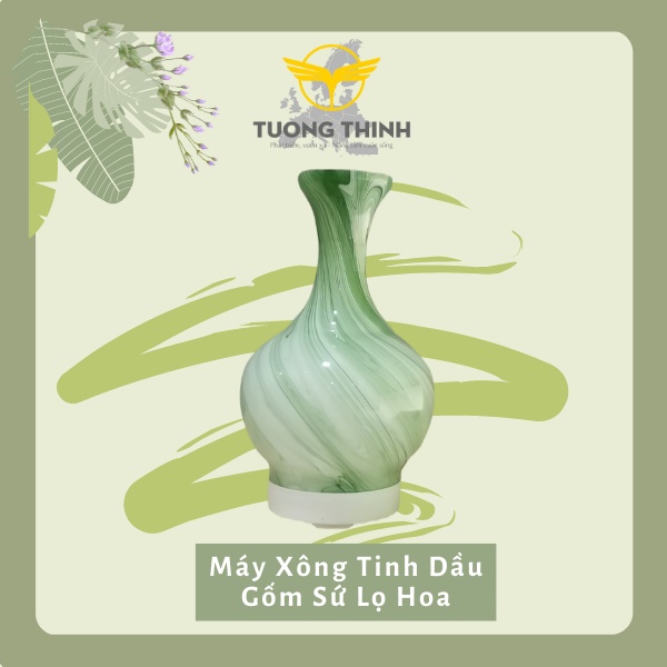 Máy Xông Tinh Dầu Gốm Sứ Hình Lọ Hoa Phun Sương Tạo Ẩm, Khuếch Tán Mùi Hương