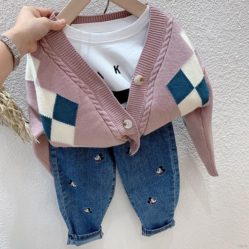 Quần Jeans Dài In Hình Chuột Mickey Cho Bé Gái