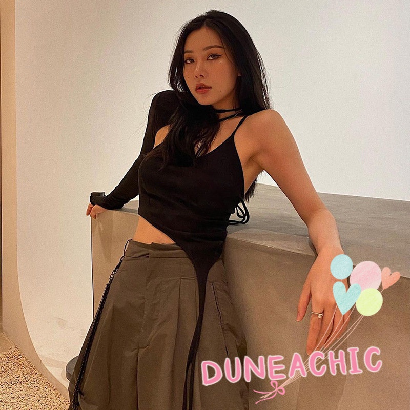 DUNEA Áo Croptop Lệch Vai Thiết Kế Lệch Tà Quyến Rũ Cho Nữ
