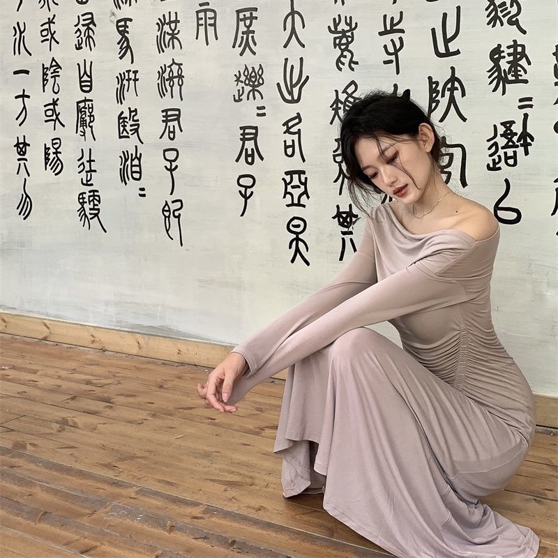 COZOK Đầm Trễ Vai Tay Dài Dáng Ôm Thời Trang Quyến Rũ Cho Nữ