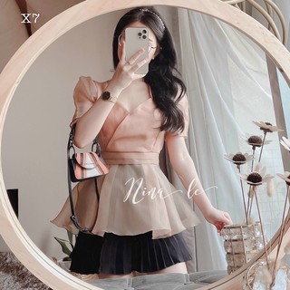 SET ÁO PEPLUM BO EO CHÂN VÁY PLI (KÈM VIDEO HÌNH THẬT)