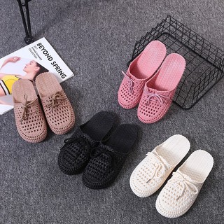 Dép Sục Nhựa Dẻo Đi Mưa Bít Mũi Thắt Nơ (Đen, Kem, Hồng)