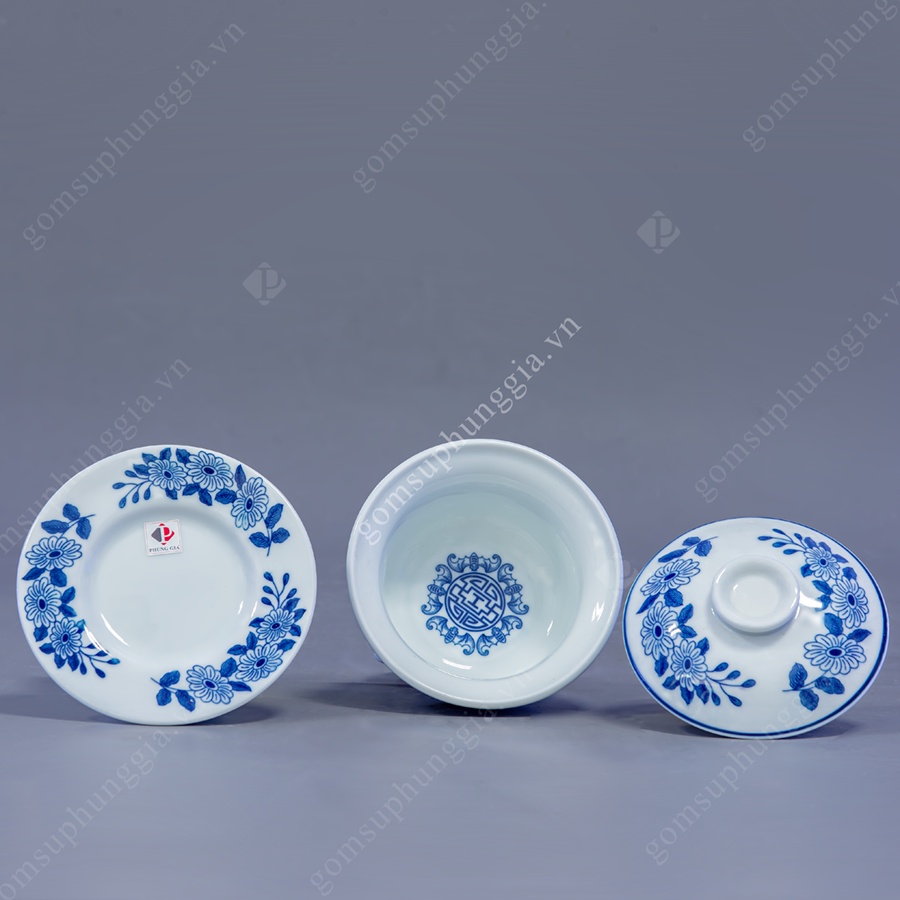 Bát nước họa tiết RỒNG men Lam Trắng Trơn, đồ thờ cúng Phùng Gia - Gốm sứ Bát Tràng cao cấp