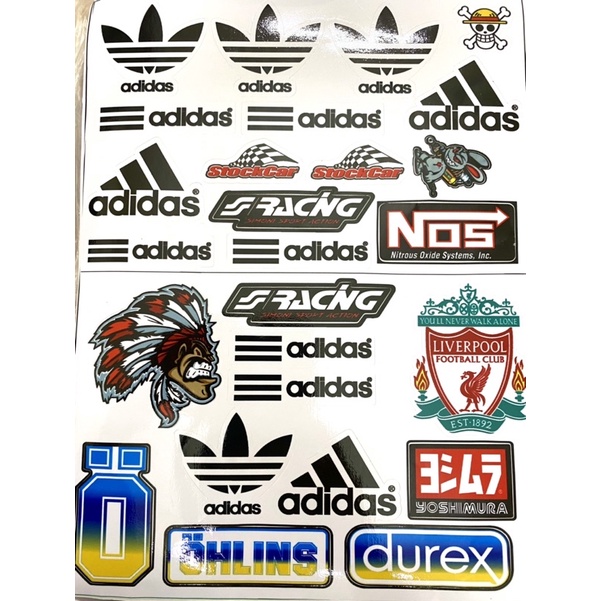 Mẫu 69 Adidas- Tem sticker decal dán hình logo Adidas.Ohlins  Liverpool Yoshimura dán xe máy điện thoại laptop mũ