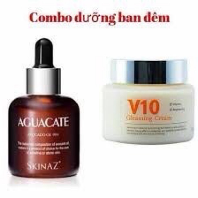 Combo Tinh Chất Bơ + Kem Dưỡng Trăng Sáng Da v10 SKINZ HÀN Quốc