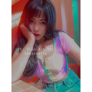 🌈 Áo Croptop Nút Bấm Loan Màu🔥