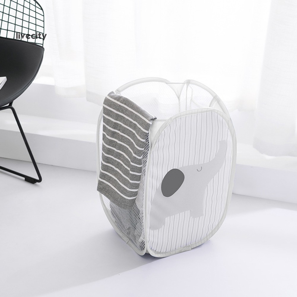 Giỏ Đựng Đồ Giặt Kẻ Sọc In Hình Voi / Cừu Cỡ Lớn Có Thể Gấp Gọn Tiện Dụng