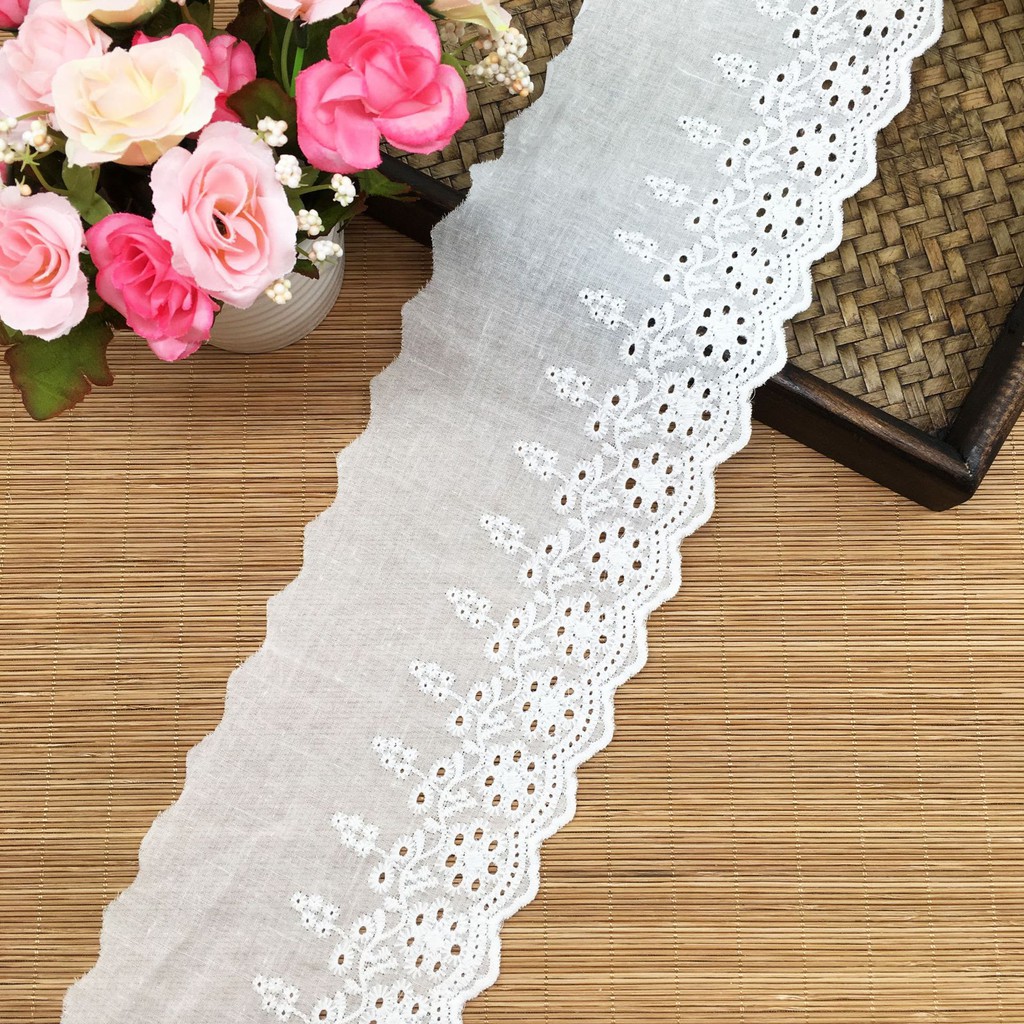 12cm ren lưới vải cotton thêu hoa phụ kiện may mặc nơ bờm handmade