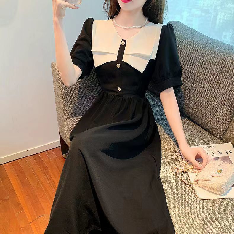 Đầm Midi Chữ A Mùa Hè Phong Cách Retro Kiểu Pháp Thanh Lịch Hàng Mới