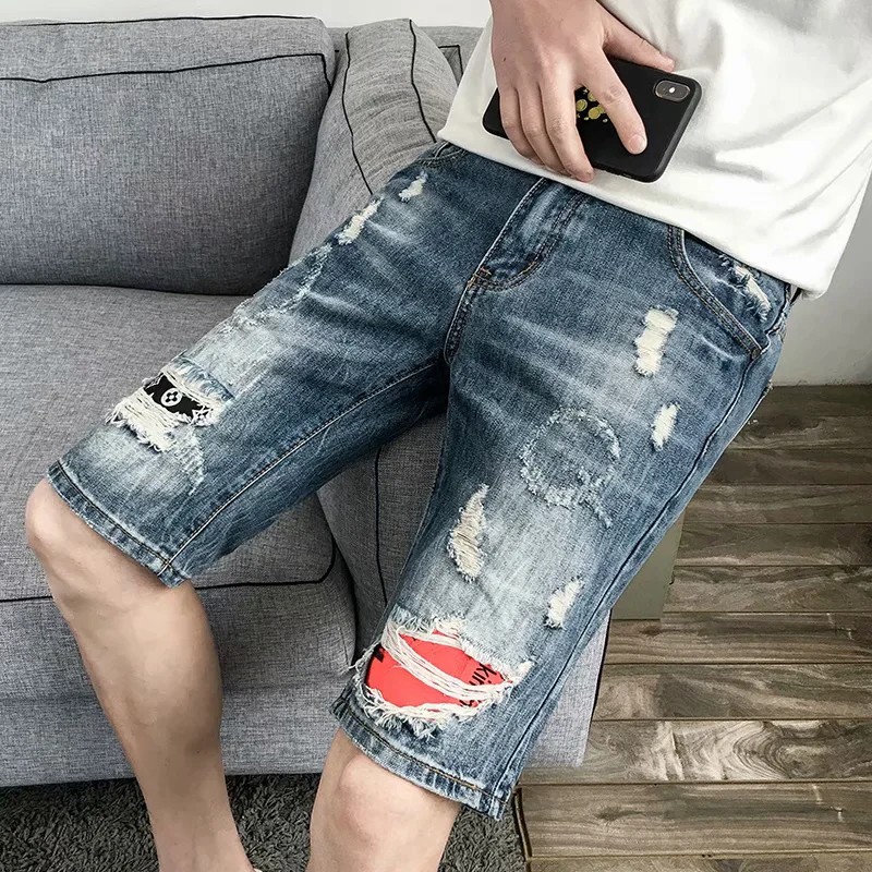 Quần Short Jeans Rách Cá Tính Trẻ Trung Cho Nam