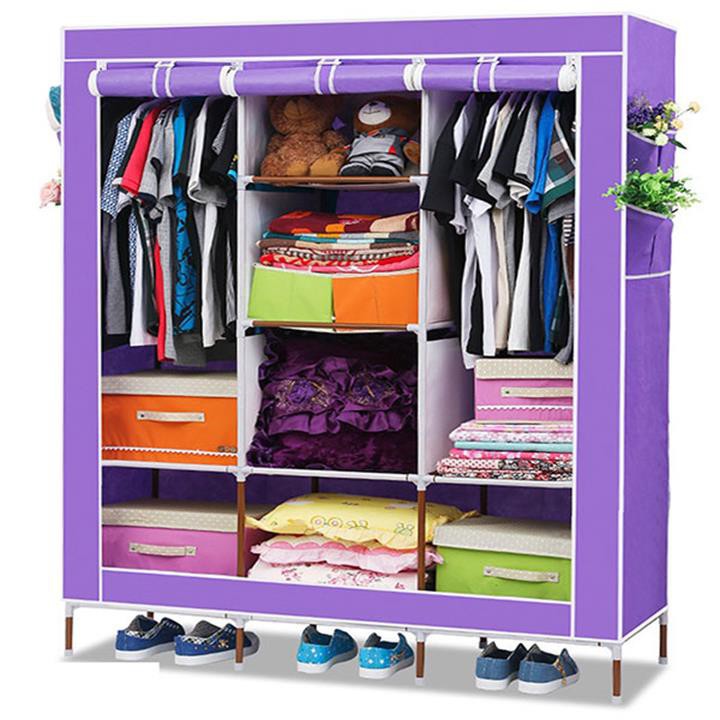 Tủ Vải 3 Buồng 8 ngăn TRƠN Đựng Quần Áo Cửa Rèm - BX2350
