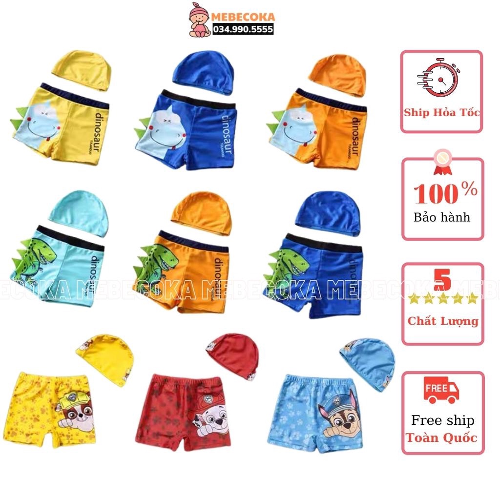 Đồ bơi trẻ em ,bộ đồ bơi trẻ em quần mũ chất liệu LYCRA Hàn cao cấp cho bé trai, hoạ tiết khủng long xanh