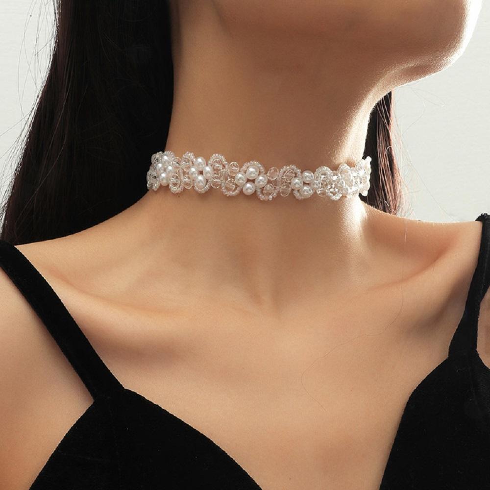 LILYES Vòng cổ Hoa Đính Hạt Giả Ngọc Trai