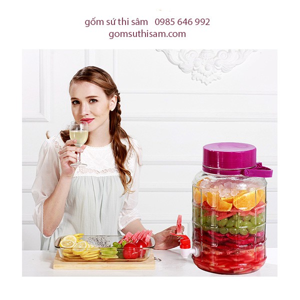 Bình thủy tinh ngâm rượu Nắp tím 20L ngâm rượu sâm, đinh lăng, táo mèo