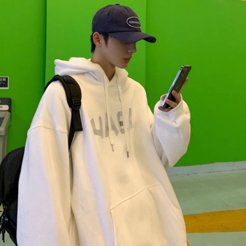Áo khoác hoodie dáng rộng in chữ trẻ trung thời trang cho nam