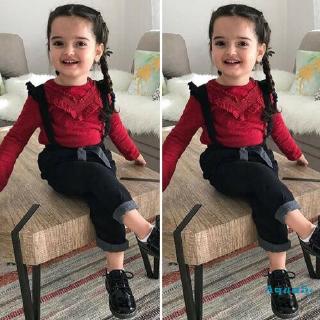 Set áo thun dài tay + quần yếm denim xinh xắn dành cho bé gái
