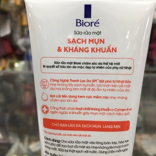 Sữa Rửa Mặt Biore Sạch Mụn Và Kháng Khuẩn 100g