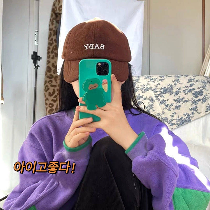Korean Ins Cute Dinosaur Bracket 13 Apple 12Promax Phone Case for Iphone11 Couple X Soft 14 Bd1V