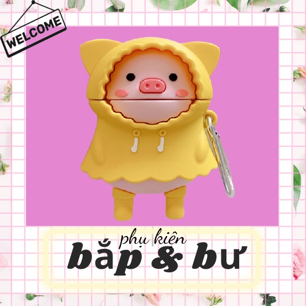 Vỏ bảo vệ bao đựng tai nghe Airpod 1/Airpod 2-Mã ốp heo vàng