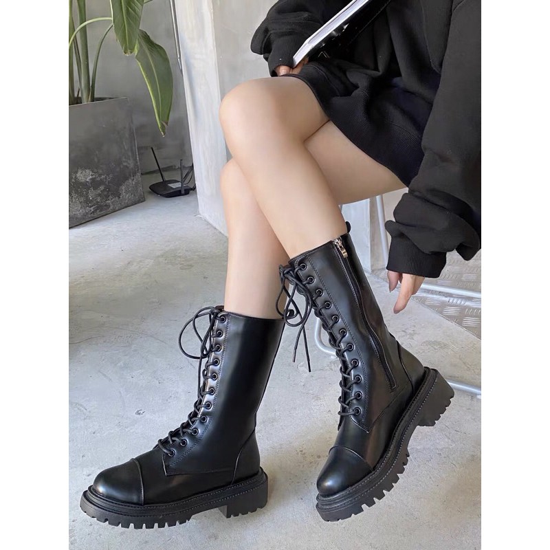 GIÀY BOOTS CAO CÓ KHOÁ KÉO VẠCH NGANG MŨI BỐT BOOT ULZZANG