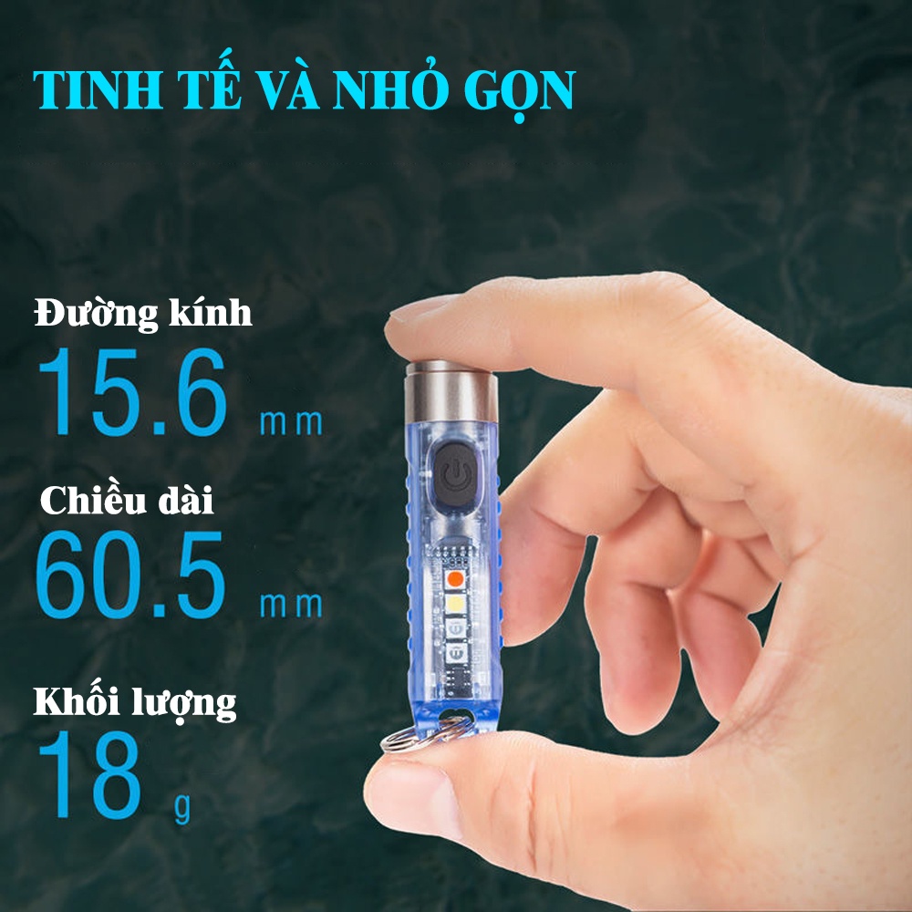 Đèn pin móc khóa mini chống nước, siêu sáng 500lumen, đa năng nhỏ gọn, quà tặng, tặng cáp sạc Type C tiện dụng