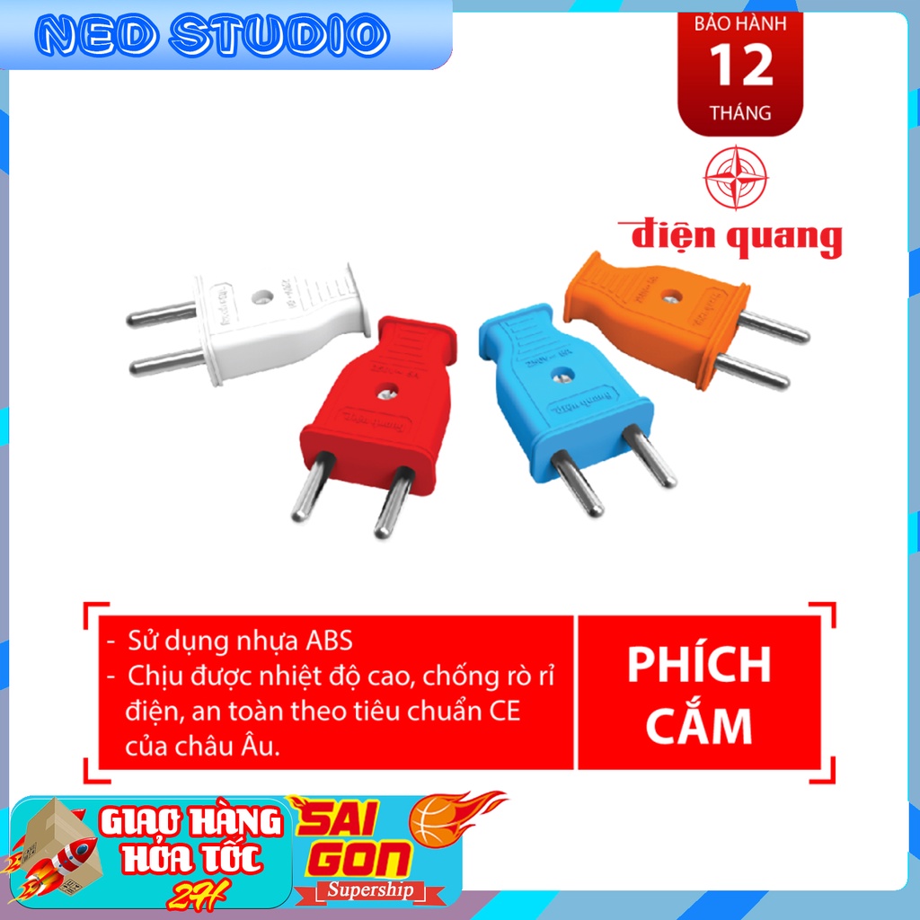Phích Cắm Điện Quang Chân Tròn 6A Nhựa Chịu Nhiệt ABS bền bỉ
