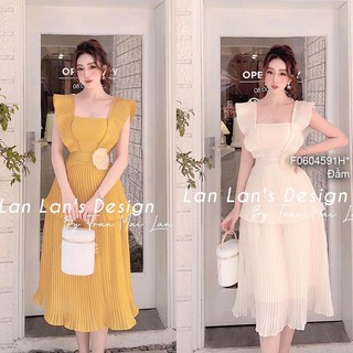 Đầm dập ly xòe tầng cổ vuông tay bèo!