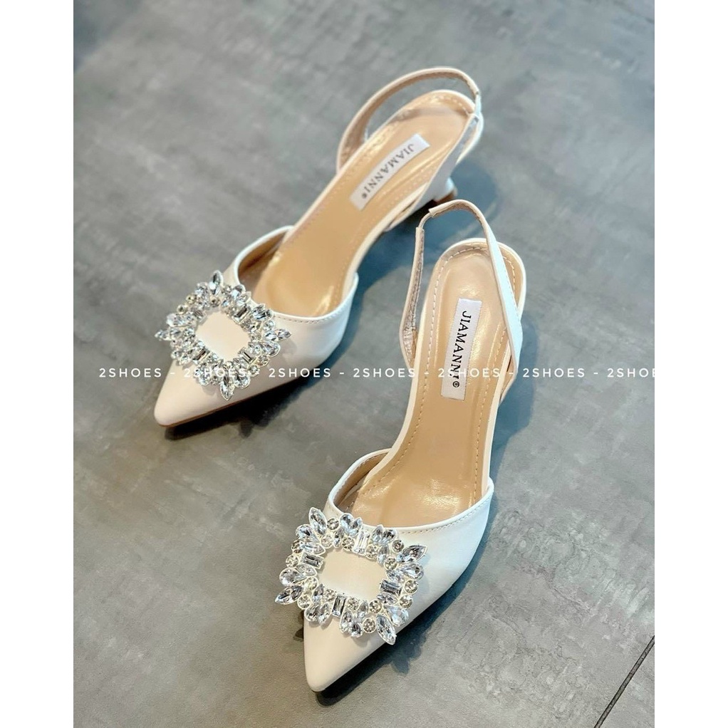 [FREE SHIP ĐƠN 50K]  GIÀY SANDAL NỮ CAO GÓT BÍT MŨI ĐÁ VUÔNG TRẮNG GÓT NHỌN 5P- GIÀY CÔNG SỞ CÓ SẴN
