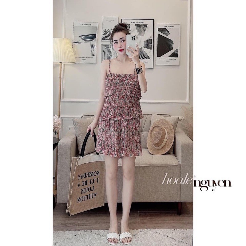 ⚡️BÁN SỈ⚡️Set áo 2 dây và quần váy dập ly hoa 3 màu