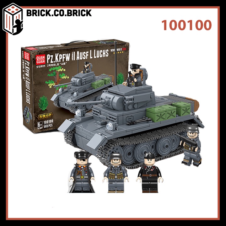 Lắp ghép Siêu tank Pz.Kpfw.II Ausf. L Luchs của Đức quốc xã Đồ chơi Xếp hình Mô hình WW2 QuanGuan 100100