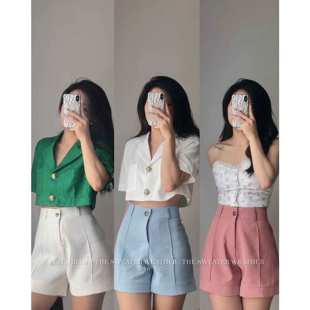 (Ảnh thật) Quần short tổ ong cạp cao gập gấu 4 màu the.sweaterweather TSW | BigBuy360 - bigbuy360.vn