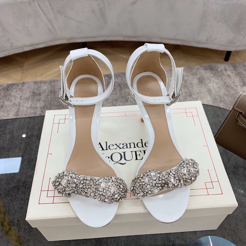 Sandal cao gót 9cm da thật cao cấp dây đính đá thương hiệu Alexander Mcqueen