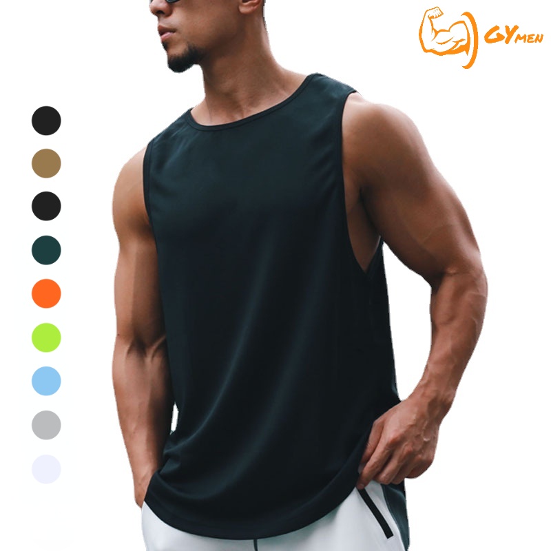 [ GYMEN ] Áo Thun Ba Lỗ Trơn Thể Thao Nam Cổ Tròn Big Size Co Giãn Thun Lạnh PE Co Cao Cấp Nhanh Khô Thấm Hút Mồ Hôi Tốt Form Rộng Áo Tay Tank Top Áo Tập Gym Chạy Bộ Chuyên Streetwear Cầu Lông