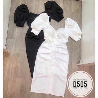 Bigsize Đầm nhún nút bọc D505